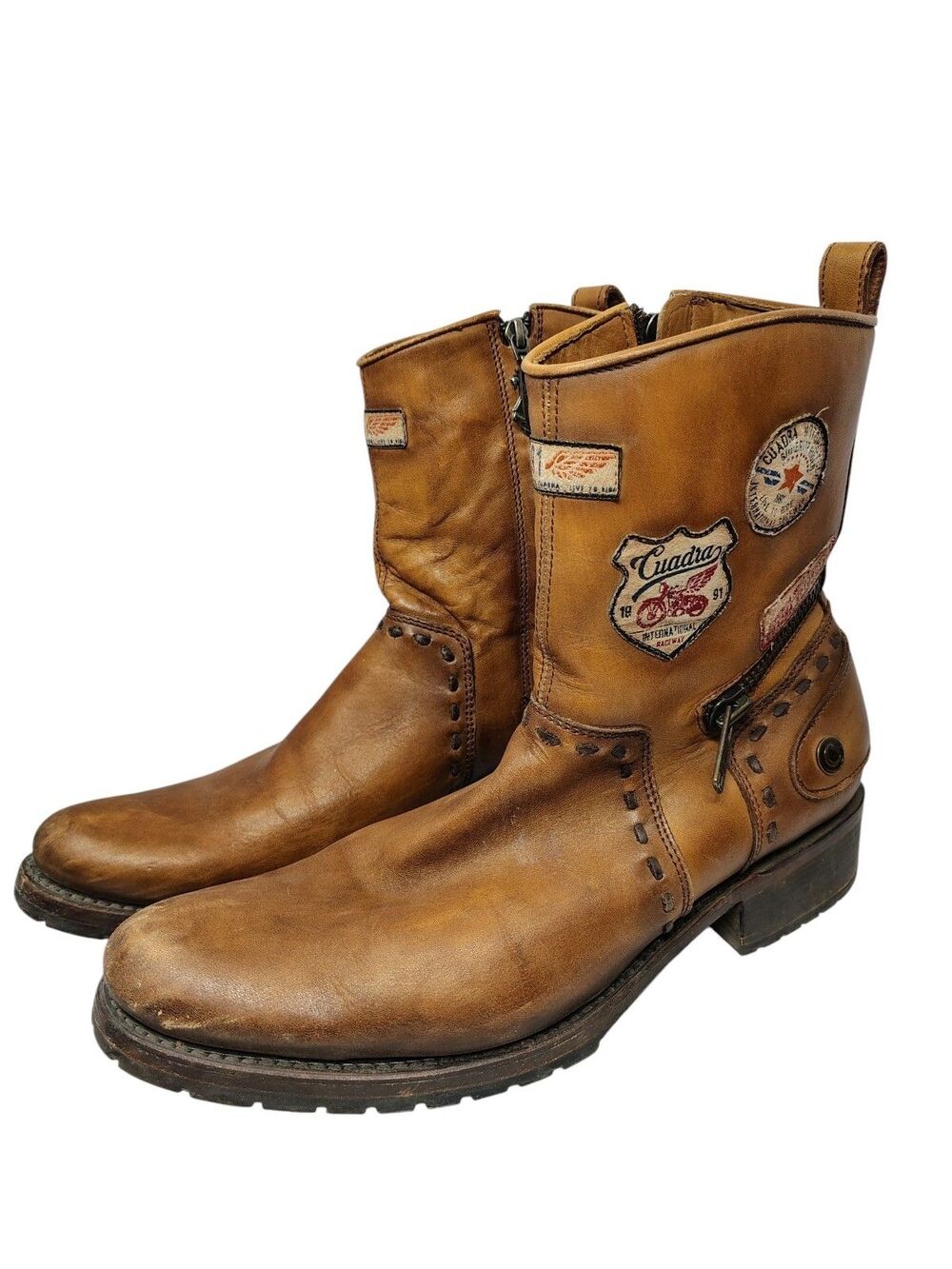 Franco Cuadra Mens Motorcycle Boots Brown Leather Zip Up Goodyear Welt Size 10.5